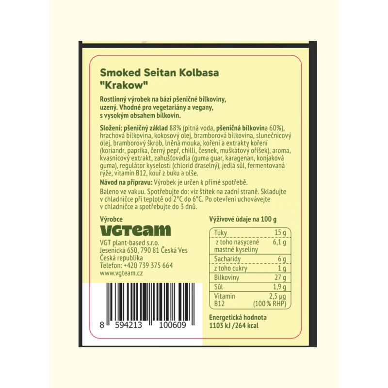 Seitan Krakow – alternativa vegetal ao enchido fumado 200 g | VGTeam